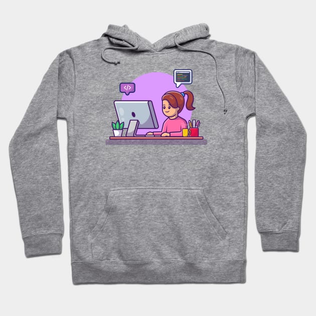 Cute Girl Working On Computer Hoodie by Catalyst Labs